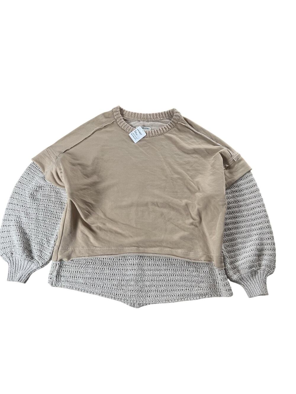 We The Free Sweater Womens S Beige Open-Knit Cotton-Blend Pullover Relaxed